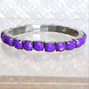Purple Faceted Silver Tone Stacking Stretch Bracelet